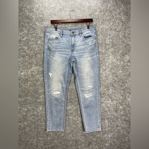 WHBM Womens Jeans Size 8 Girlfriend Straight Blue Stretch Denim Distressed